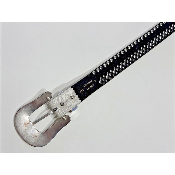 Genuine Leather Gray Croc Embossed Jeweled Rhinestones Western Belt Women’s S - Picture 11 of 16